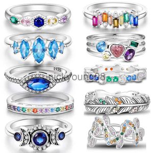 Anéis de banda original 925 anel de prata esterlina colorido diamantes cúbicos zircão anel de dedo para mulheres joias casamento noivado presente de aniversário x0625