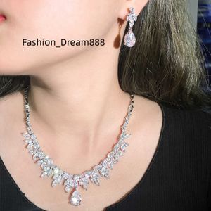 Bladform halsband och örhängen brudfest tillbehör silver färg kubik zirkoniumbröllop smycken set för brudar bästa gåvor
