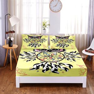Set Cartoon Pattern Pattern 3pc Polyester Solid Fitted Sheet Mattress Cover Four Corners with Elastic Band Bed Sheet(2 Pillowcases)