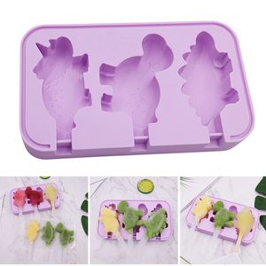 Glassverktyg Silikon stencil dinosaurform med 6 pp stick Easy Release 4 färger multifunktionell glassform popsicle xqmg 230627