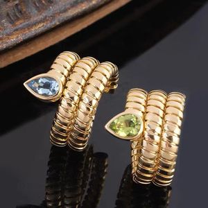 Choucong Eheringe, Vintage-Schmuck, 18 Karat Goldfüllung, Wassertropfen, Aquamarin, handgefertigt, Party, Ewigkeit, Damen, Verlobung, Schlangenbandring für Liebhaber, Geschenk