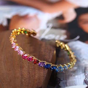 Bangle Personality Girl Heart Geometric Colorful Gradient Zircon Opening Adjustable Bracelet