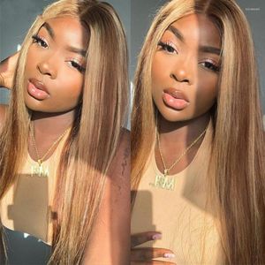 Человеческие волосы Highlight Straight Lace Front Wigs For Women 13X4 Frontal Wig 4/27 Ombre Peruvian