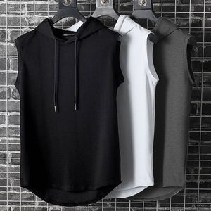 Regatas masculinas de verão roupas masculinas plus size moletom sem manga com capuz colete treino fitness camiseta hip hop 230627