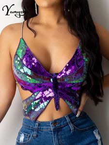 Женские майки Sexy Halter Sequin Butterfly Top Corset y2k Crop Top Women Summer Top Club Womens Tops Backless Party Vintage Clothing Tank Top 230627