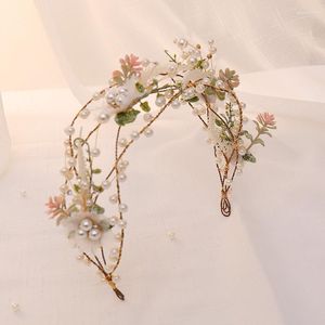 Klipy do włosów wysokiej jakości wieniec Spring Bohemian Pearl Crowns Beach Floral Garland romantyczne tiary ślubne kwiatowe opaski na głowę