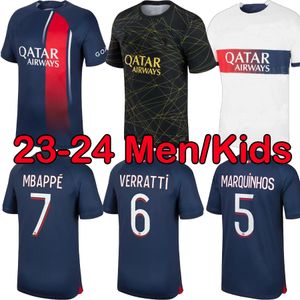 2023 2024 MBAPPE SOCCER Jerseys Hakimi Sergio Ramos Verratti Danilo PSGS Sanches 23 23 24 MAILLOTS Men Kit Sets Sets Uniform Enfants Football Shirt S-2xl