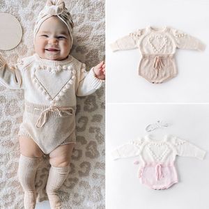Rompers Lovely Heart Infant Baby Girl Knitted Clothes Love Romper Jumpsuit Bodysuit Outfit Autumn Winter wool knitted sweater bodysuits 230626