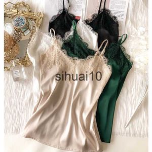 Women's T-Shirt Sexy Lace Camisole Women Silk V-neck Tops Summer New Sleeveless Casual Tank Tops Female Slim Soft Satin Basic Tops Plus Size J230627