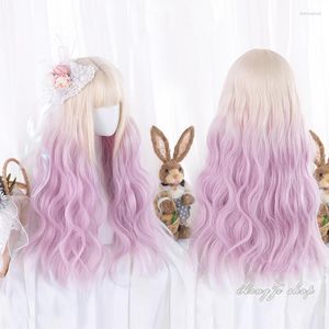 Parrucche sintetiche HOUYAN Parrucca per capelli ricci ondulati lunghi Girly Pink Silver Bangs Natale Cosplay Lolita White Party Heat-resis Kend22