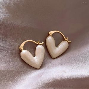 Brincos pendentes luxo esmalte branco pingente em forma de coração para moda feminina 2023 joias festa acessórios orelhas doces