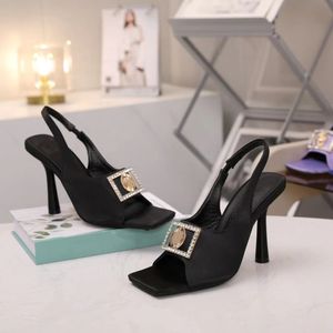 2023 sandals Designer Heels 100% leather women Heel sandals Fashion summer womens wedding dress shoes party sexy Metal buttons slipper large 35-42 with box