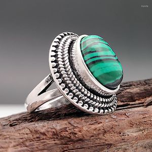 Wedding Rings Style Inlays Watermelon Green Peacock Rng Europe And The United States 925 Ancient Silver Natural Stone RingRestoring