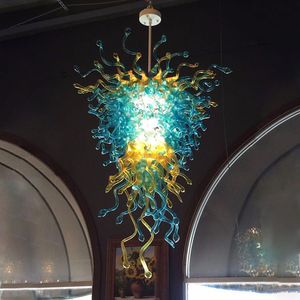 Long Pendant Lamps American Handmade Blown Glass Chandelier Lighting for New House Decoration Blue Champagne Color 52 Inches