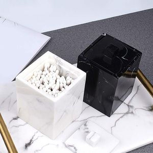 Toothpick Holders Marbled Resin Storage Box Cotton Swab Organizer Home Holder el Bathroom Pad with Lid 230627