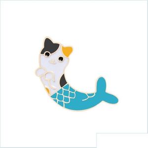 Pins Brooches Pins Jewelry Unisex Cat Head Mermaid Tail Lapel Hat Pin Tie Tack Enamel Brooch 625 H1 Drop Delivery Dhxsv Dhday