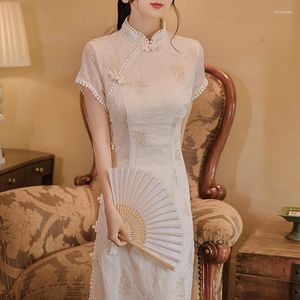 Etnik Giyim Yaz Geleneksel Çin Qipao Elbise Kadınlar Için Modern Düğün Parti Kızlar Cheongsam'lar Zarif Ince Nazik Beyaz Cheongsam