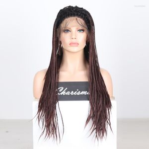 Синтетические парики Charisma Long Ombre Dark Brown Wig Free Part Braid Lace Front For Black Women Box Braids With Baby Hair