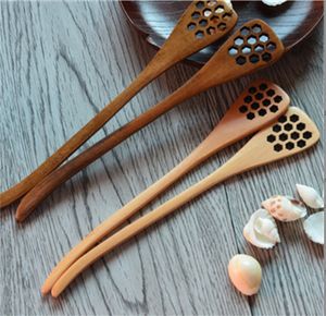 Wooden Honey Coffee Spoon Long Mixing Bee Tools Stirrer Muddler Stirring Stick Dipper Wood Carving Spoons JL1318