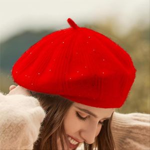 Berretti da donna classico in feltro di lana caldo berretto francese berretto berretto in puro colore dolce mini berretto
