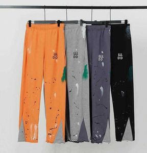 Calças de brim dos homens galerias sweatpants dept manchado carta impressão mulheres casal solto versátil casual reto graffiti vermelho cinza branco