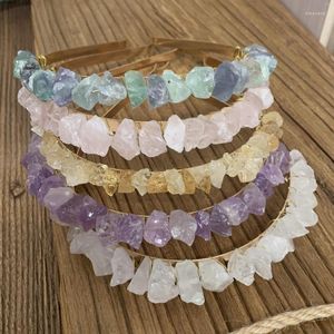 Hair Clips Natural Crystal Rough Stone Crown Amethyst Pink Raw Accessories Headband Jewelry Bridal Wedding Party Gift