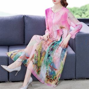 Pink Floral Silk Beach Midi Dresses Spring Summer Loose 4xl Plus Size Dress Women Elegant BodyCon Party Vestidos 220526