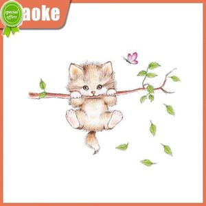 New Wall Stickers Cute Cat Butterfly Tree Branch For Kids Rooms Home Decoration Cartoon Animal Wall Decals Diy Posters Home Decor