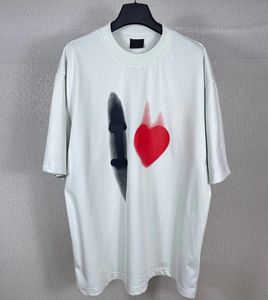 여름 브랜드 티셔츠 발렌타인 데이 하트 프린트 넥 라인 자수 루스 커플 반소매 티셔츠