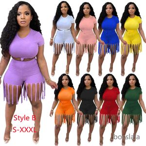 Women Design Tracksuits Summer Shorts Clothes Bat Sleeve Top Set Plus Size Yoga Outfits Fashion Tassel Jogging Suits