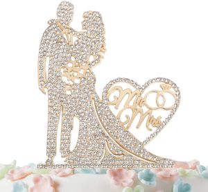 Outros artigos para festas de eventos Mr and Mrs Cake Topper Cristal Metal Love Wedding Cake Topper Engraçado Dourado Prateado Toppers Presentes Favores Noivado 230626