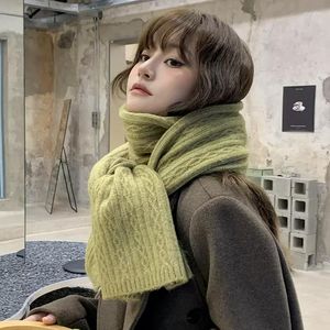 Cachecóis Moda Sólido Xadrez Inverno Malha Cachecol Para Mulheres Design Quente Lã Pescoço Elástico Cachecol Longo Estilo Coreano Xaile Wraps