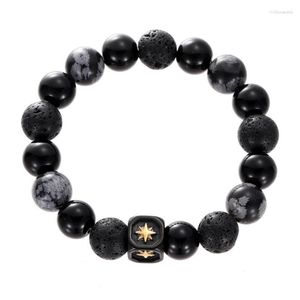 Strang Nickelfreies natürliches schwarzes Achat-Lava-Alabaster-rundes Perlen-Edelstahl-Quadrat-Armband für modische Männer
