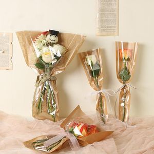 Papper 50st /Lot Kraft Paper Single Bag Multiple Flowers Bag Floral Packaging Bag Bouquet Wrapping Paper Gift Florist Supplies