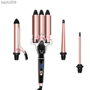 5 in1 Hair Curling Iron Wand Ceramic Professional Interchangeable Barrels Hair Curler Deep Wave Styling Tool Curler Modeler L230520