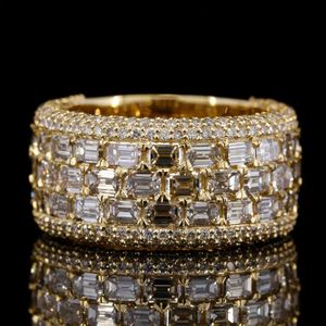 Custom Hip Hop Iced Out Hand Setting Ring for Men Emerald Baguette Cut Moissanite Mens