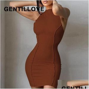 Vestidos Casuais Básicos Gentillove Feminino Verão Sexy Sólido Skinny Skim Elegante Rosca O-Neck Sem Mangas Festa Club Nádegas Str Dhdgx