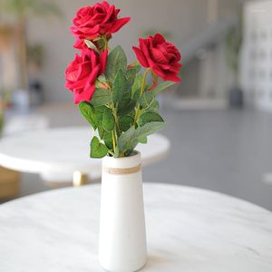 Decorative Flowers Roses Home Decoration Wedding Bride Hand Held Imitation Flannelette Rose Artificial Plants