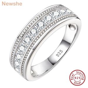 Кольцо с пасьянсом she Genuine 925 Sterling Silver Half 3mm Round Cut AAAAA Cubic Zircon Обручальные кольца для мужчин Модные украшения 230626