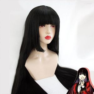 Synthetic Wigs Cosplay Halloween Anime Kakegurui Yumeko Jabami High Temperature Resistant Fiber Black Long Straight Wig