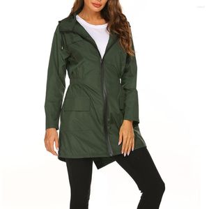 Women's Jackets Autumn And Winter Women's Outdoor Sports Jacket With Waistband Hood Lightweight Raincoat Coat