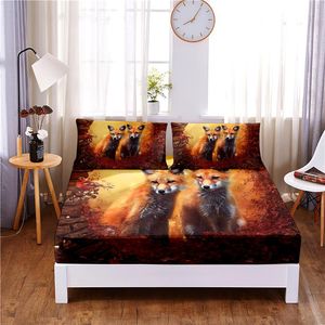 Set Fox Lovers 3 pezzi coprimaterasso in lenzuolo con angoli in poliestere solido quattro angoli con lenzuolo con fascia elastica (2 federe)