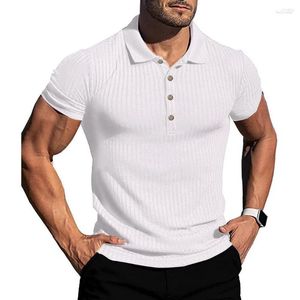 Men's Casual Shirts Men's M - 4XL Summer Pullover T-shirt Turn-Down Collar Short Sleeve Striped Pattern Buttons Neck Solid Color Men