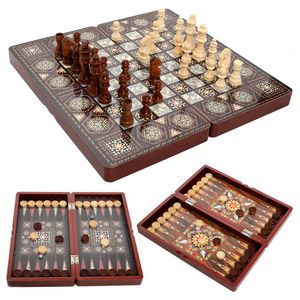 Chess Games Wooden Chess Sets Checkers Backgammon 3 IN 1 Board Game Table Kids Educational Toys 40CM Foldable Chessboard 230626