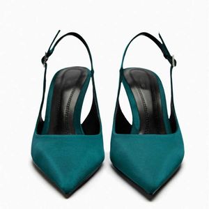 Женские сандалии Za Spring New Women's Shoes Blue French Style High Heel Open Pointed Toe Button Slim 230626