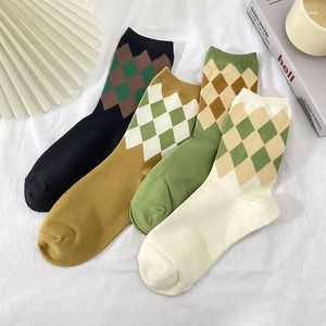 Women Socks 4 Models Diamond Shaped Mid Tube Simple Mori Pastoral Girl Cotton Four Seasons Universal Japanese Kawaii