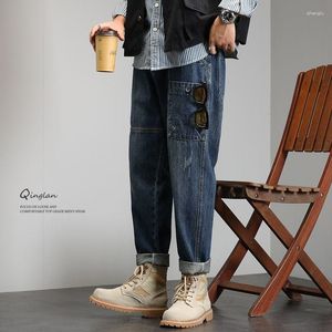 Мужские джинсы, брюки, мужские осенние модные брендовые японские винтажные свободные большие рабочие костюмы, повседневные прямые длинные брюки Ruan Shuai