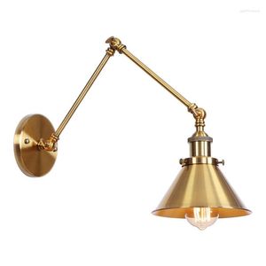 Vägglampor gyllene retro nordiskt loft industriellt justerbar lång svängarmslampa fixtur vintage led glödlampa wandlamp ljus lampan sconce