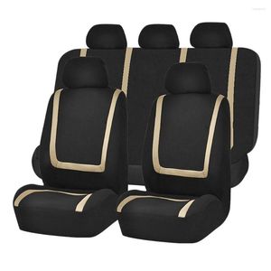 Conjunto de capas de assento de carro dianteiro e traseiro para banco traseiro encostos de cabeça destacáveis para carros, caminhões, SUVs, preto bege