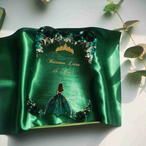 Wieszaki stojaki 0,5 mm Blackish Green Flower Cards Gold Princess Cut Plexiglass Wedding Decoration Red Girl Imbandnise Zaproszenia x0710